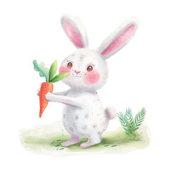 Wall Mural - rabbit bite carrot white background (11)