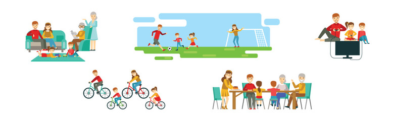 Wall Mural - Parent with Kid Spending Happy Time Together Vector Set