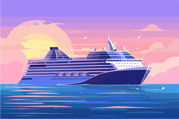 Illustration of a modern cruise ship. Large passenger ship.