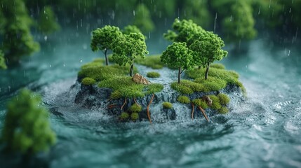 Wall Mural - A detailed animation of the water cycle, illustrating Earth's natural processes