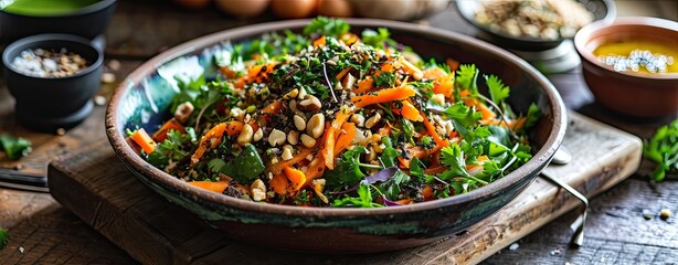 Wall Mural - Moroccan-style salad with carrots, nuts in bowl