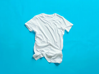 White t - shirt on blue background.