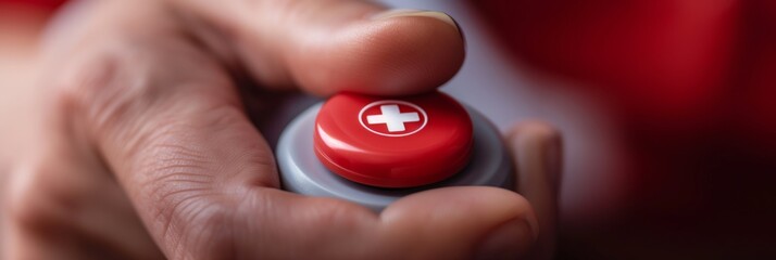 A close-up of someone pressing a red emergency button symbolizing urgency, safety, or the need for immediate action