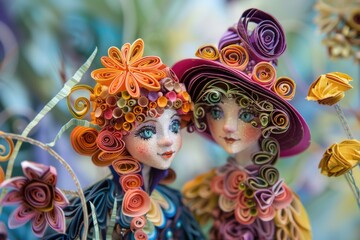Poster - Close up shot of two figurines adorned with flowers. Suitable for various decorative purposes