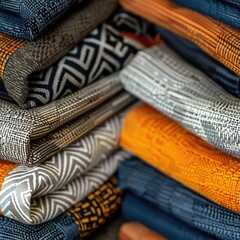Poster - A pile of different colored fabrics stacked on top of each other. Perfect for textile industry projects