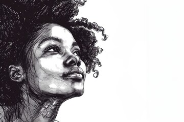 Canvas Print - Detailed drawing of a woman with curly hair. Suitable for artistic projects