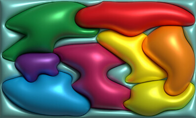 Aufkleber - Various shiny figures on a green background, 3D rendering illustration