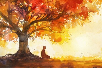 Poster - A person sitting under a tree. Suitable for various concepts and designs