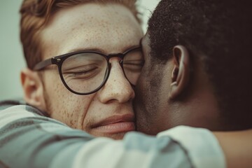 Poster - A tender moment between two people. Suitable for relationship or love-themed designs