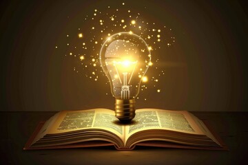 Poster - An open book with a glowing light bulb inside. Perfect for educational concepts and creativity