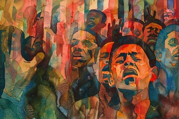 Aufkleber - Group of people with faces painted, suitable for artistic projects