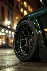 Aufkleber - A green sports car parked on a city street. Suitable for automotive concepts