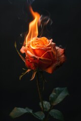 Poster - A beautiful rose with flames emerging from it. Perfect for fiery concepts