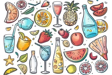 Poster - A collection of different beverages and fresh fruits. Ideal for food and beverage concepts