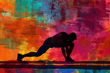 Wall Mural - A silhouette of a man doing a yoga pose. Suitable for health and wellness concepts