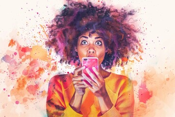 Poster - A woman holding a cell phone in front of her face. Suitable for technology concepts