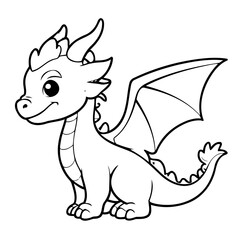 Simple vector illustration of Dragon drawing for kids colouring page