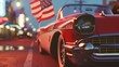 © Sumera - Vintage car with american flag on the back, close up