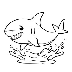 Wall Mural - Cute vector illustration Shark doodle for kids coloring worksheet
