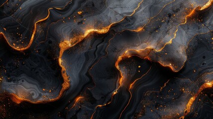black marble background with golden connecting lines and a gray fleck effect. abstract atmosphere of
