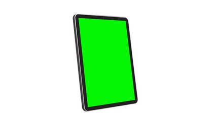 Poster - Tablet Computer Rotation Animation with Green Screen. 3D tablet pc motion graphic mockup isolated on white background.