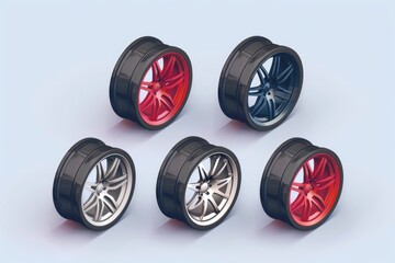 Aufkleber - Four different colored wheels on a white background. Suitable for automotive and transportation themes