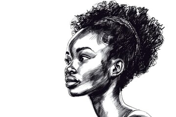Poster - Detailed black and white illustration of a woman's face, suitable for artistic projects