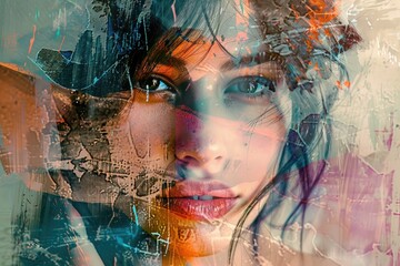 Poster - A woman's face seen through a window. Suitable for various concepts