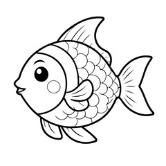 Poster - Simple vector illustration of fish drawing for kids colouring page