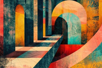 Aufkleber - A painting of a building with multiple arches. Suitable for architectural and historical concepts