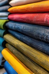 Poster - A pile of different colored fabrics stacked on top of each other. Ideal for textile industry promotions