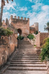 Poster - A set of stairs leading up to a castle. Perfect for historical or fantasy themed projects