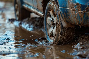 Aufkleber - A blue truck driving through a puddle of water. Suitable for transportation concepts