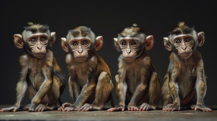 Poster - Three monkeys sitting next to each other. Suitable for various concepts
