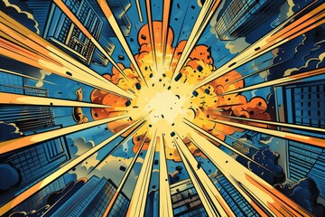 Poster - A dynamic comic book cover featuring a burst of fire. Ideal for graphic design projects or superhero-themed illustrations