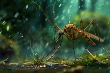 Aufkleber - A mosquito standing in the grass. Suitable for nature or insect themes