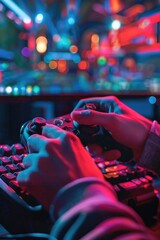 Poster - A person engaged in video gaming, suitable for technology concepts