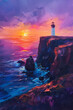 Abstract art - Painting of a lighthouse at sundown