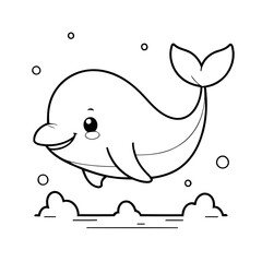 Poster - Vector illustration of a cute Whale doodle for toddlers colouring page