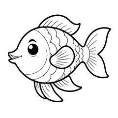 Wall Mural - Cute vector illustration fish drawing for toddlers colouring page
