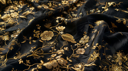 Poster - A piece of fabric with gold flowers and leaves