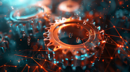 Poster - A close up of a gear with a blue background