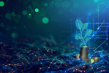 Poster - A leafy plant is surrounded by coins and a graph