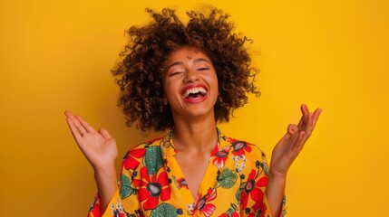 Wall Mural - Joyful Woman with Curly Hair