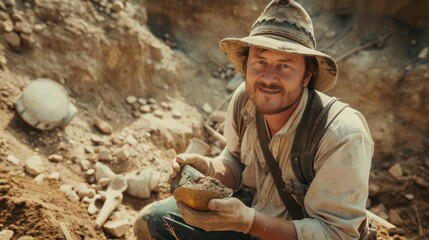 Wall Mural - The picture of the archaeologist is working in dig site to search for antique item, the archaeologist require skill like research skill, fieldwork experience, analysis, and site Interpretation. AIG43.