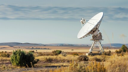 White Satellite Communications Dish in a Remote Area, Connecting Digital Divides