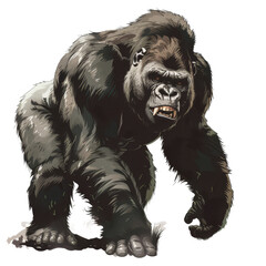 Sticker - Illustration showcasing a powerful gorilla strolling on a plain white backdrop, a Gigantic Gorilla Isolated on a whitePNG Background