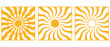 © Vector Vista - Groovy retro abstract sun background set with bright sunburst. Abstract summer background with sun. Retro swirl sun groovy banner background. Organic doodle shapes with sun. Vector illustration.