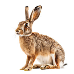 Wall Mural - A brown hare sitting in front of a Png background, a hare isolated on transparent background