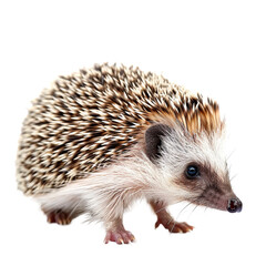 Sticker - A hedgehog is upright on a plain white surface, a hedgehog isolated on transparent background